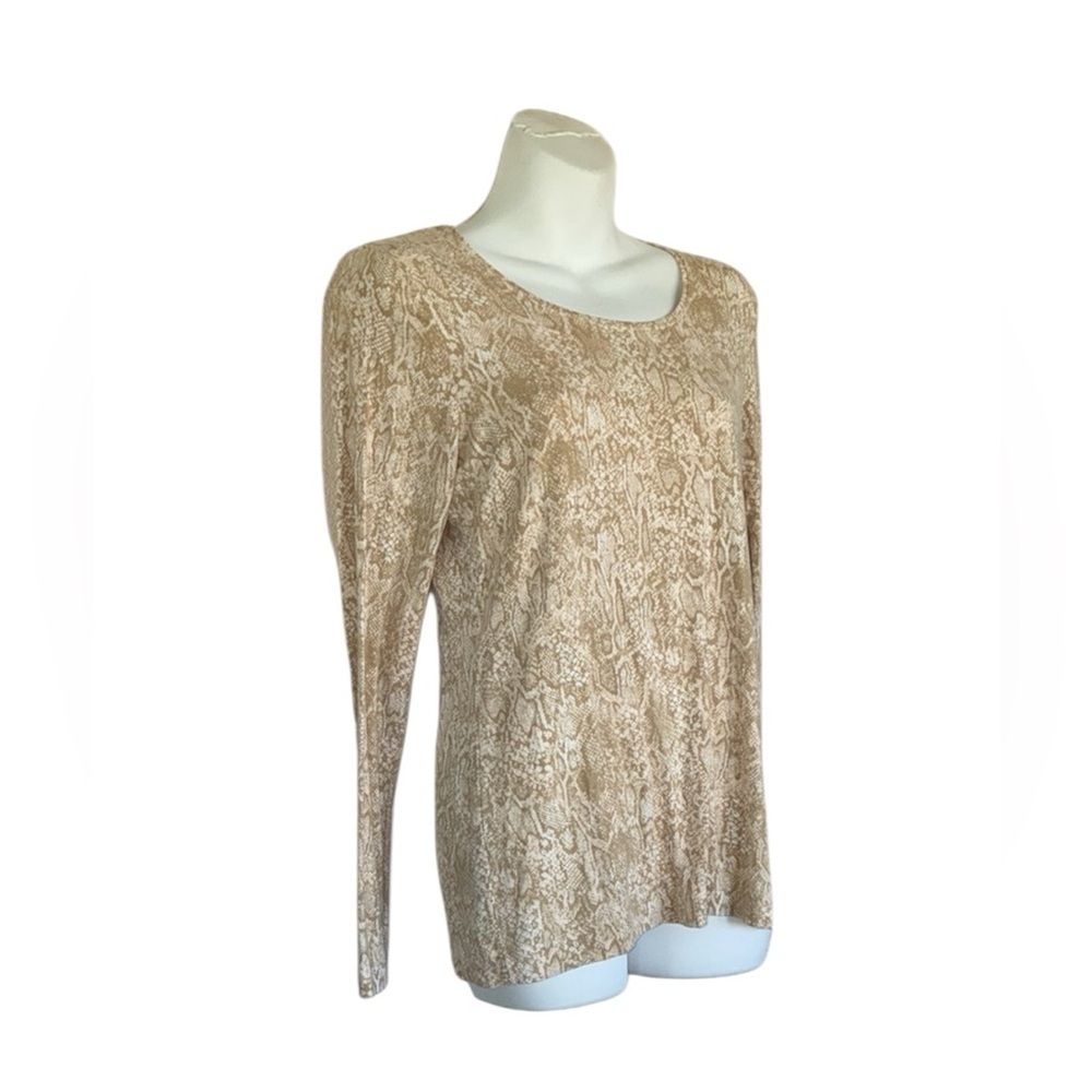 Chico's Top, Women's, SZ 0 (US 4/SM), Beige Snake, Scoop Neck, long sleeve EUC